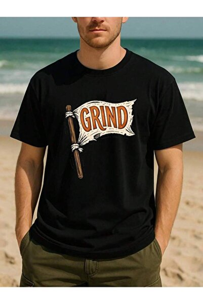 KYMC07 "GRIND" Retro Flag Motivational Urban Style Summer Tee, Crew Neck Shir...