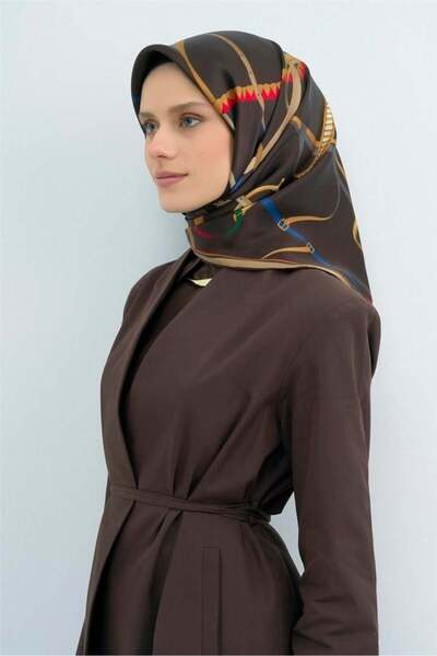 Armine Tivil Pure Silk Scarf 9517 - 84 Coffee Belt Pattern