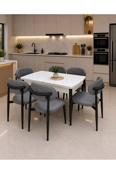 NUNKA HOME Polo Serisi 80x130 Açılabilir Masa Gri Renk Silinebilir 6 Adet San...