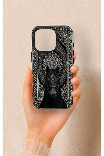Vip Case iPhone 16 Pro Uyumlu Etnik At Figürü Desenli Silikon Kılıf