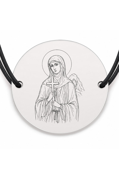 Simoshop Brățară argint 925 cu bănuț Sfânta Teodora de la Sihla, șnur negru r...
