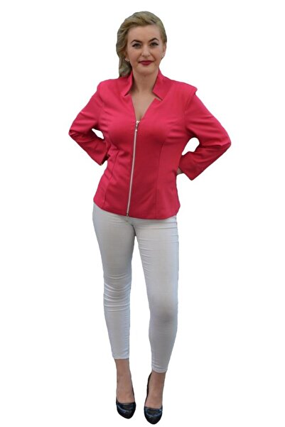 OEM Bluza cu maneca lunga de culoare roz, tip sacou cu fermoar