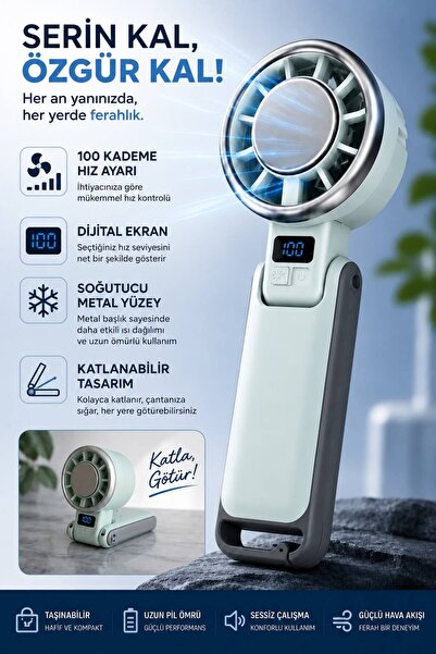 MOLEKUL Taşınabilir Turbo Buz Soğutmalı El Fanı 100 Kademe Ayarlı 4000 mAh So...