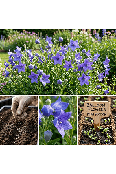 Bloom & Sow Seed بذور زهرة البالون الزرقاء (بلاتيكودون) - زهور متعددة الأزهار...