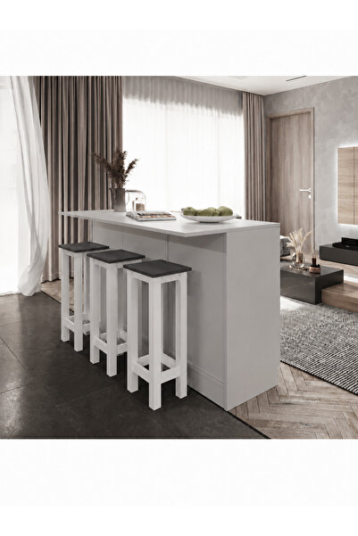 Tdesigno Pablo 3 Adet Yüksek Tabureli Mutfak Adası- Alt Modül- 150 cm – Tezga...