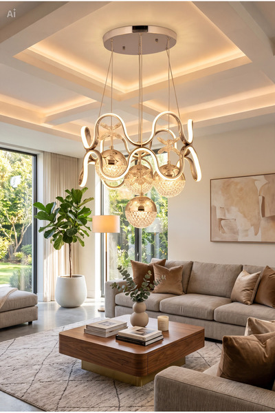 BATU ELEKTRİK&ENERJİ ALTIN RENGİ KAPLAMA KASA LED AVİZE 3 RENK IŞIK( BEYAZ-GÜ...