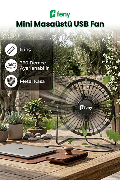 Feny F87 Masaüstü USB Vantilatör Mini Fan Metal 6 İnç 360 Derece Ayarlanabili...