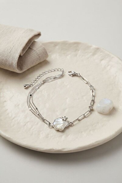 norsary Silver Color Brass Paperclip and Chain Sea Shell Model Women's Bracelet