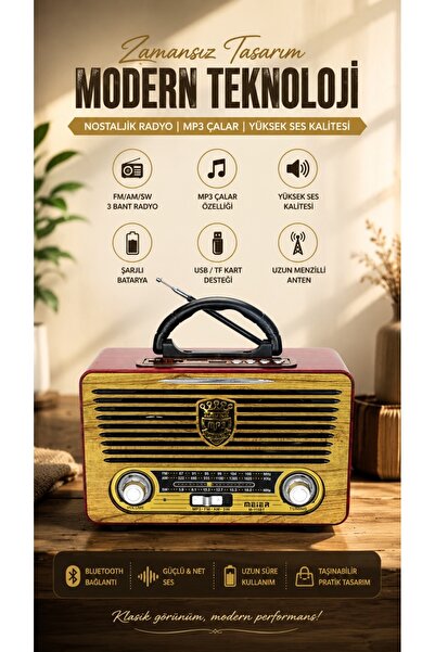 L'eDoren Meier M-115 Bt Bluetooth Radyo VINTAGE RETRO RADYO ŞARLI ve PİLLİ