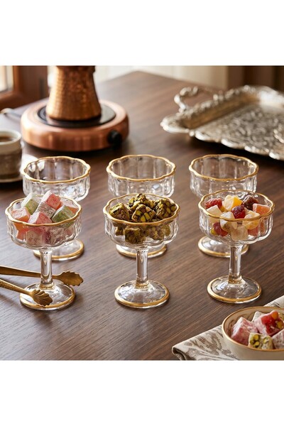 Hinora 6-Piece Glass Serving Set with Footed Base, Turkish Delight Bowl, Snac...