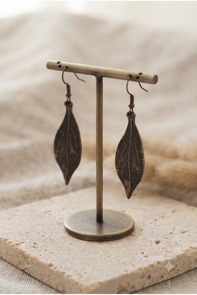ZGNOVA Handmade Antique Brass Leaf Figured Authentic Earrings