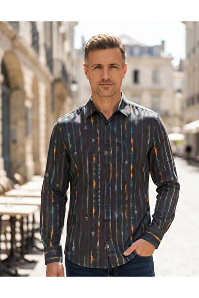 Chordi Long Sleeve Patterned Cotton Tencel Fabric Full Lycra Shirt