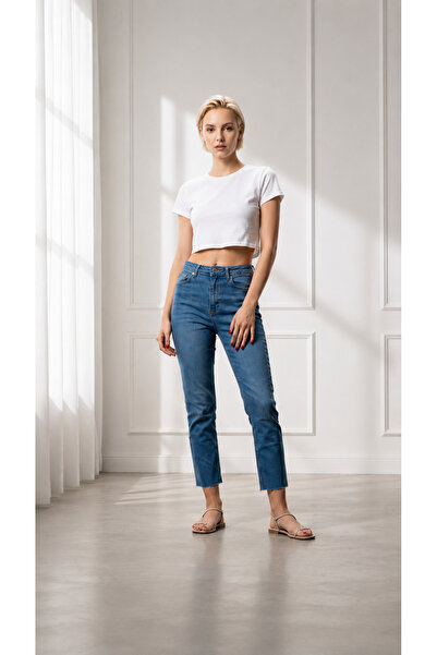 geenz manifacture Blugi de damă din denim indigo deschis, cu croială dreaptă ...
