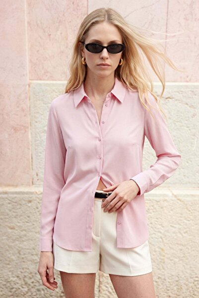 Sateen Plain Classic Shirt - Pink