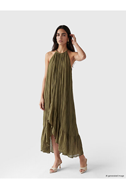 LC Waikiki Original Halter Neck Asymmetrical Cut Ruffle Dress