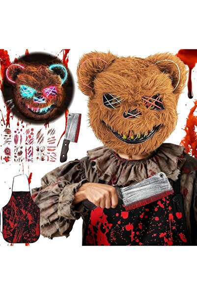 OEM Mască de urs înfricoșătoare de Halloween cu LED, costum de carnaval, maro...