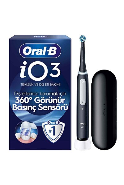 iO3 Siyah Şarjlı/Elektrikli Diş Fırçası, 1 Fırça Başlığı, Uzun Ömürlü Pil, Seyahat Kabı