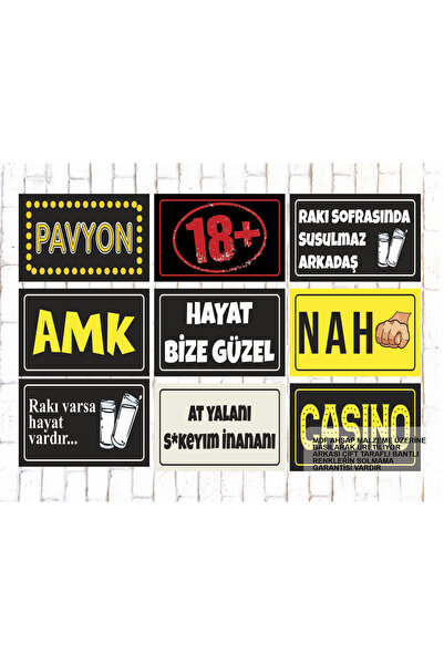 bin ler ce tablo 9 Parça Karışık Yazılı Ahşap Tablo Seti argo komik atarlı ka...