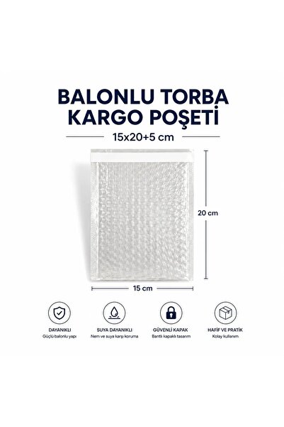 S&M AMBALAJ Bantlı Balonlu Kargo Poşeti 15 x 20 + 5 cm Kapak Bantlı – 250 Adet