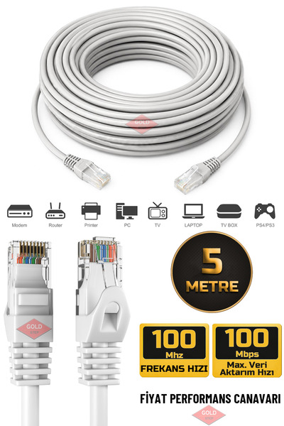 Gold Step 5 Meter Cat 5 Ethernet Cable (Internet Cable) Ready on Both Ends