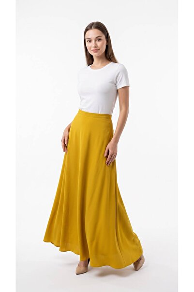 Eight Fashion Fusta lungă maxi verde ulei cu talie înaltă pentru femei