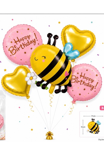 Partifabrik Bee Flower Summer Themed 5 Piece Foil Balloon Set