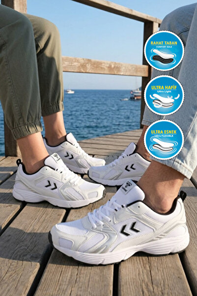 hummel White-Black Breathable Mesh Detailed Lightweight Sole Men's Walking an...