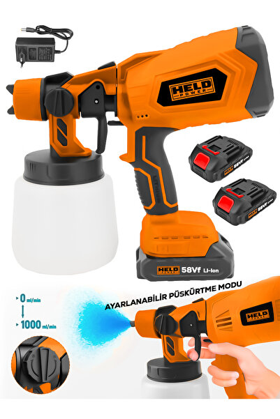 held power 58Vf Çift Akülü Fırçasız Şarjlı Boya Püskürtme Makinesi 200W 1L