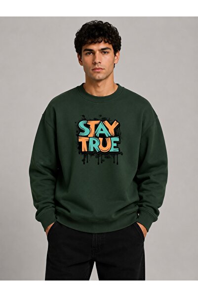 herkesemoda Stay True Detailed Crew Neck 2 Thread Sweatshirt