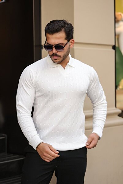 Veraura Lifestyle Men's Hair Weave Pattern Long Sleeve Knitwear