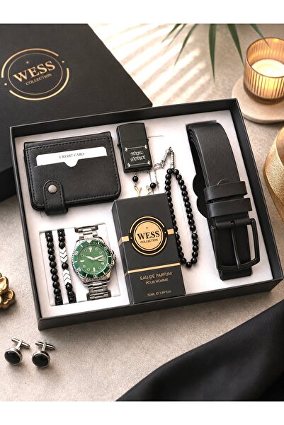 wesscollection Erkek Hediye Seti Metal Kordon Kol Saati Cüzdan Kemer Parfüm T...