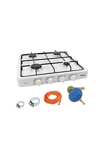 NURGAZ Pachet complet aragaz alb plita cu 4 ochiuri, 4.1 kW, alimentare la bu...
