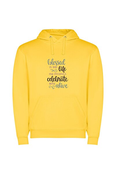 iLovePrints Blissful Life Declaration Φούτερ με κουκούλα σε χρώμα Κίτρινο