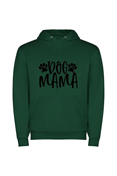 iLovePrints Monochrome Dog Mama Art Φούτερ με κουκούλα σε χρώμα Πράσινο