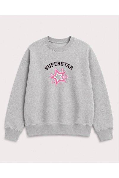 herkesemoda Hanorac cu guler rotund, cu imprimeu Superstar, din 2 fire, tip r...