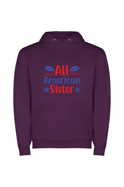 iLovePrints American Sister's Patriotic Sign Φούτερ με κουκούλα σε χρώμα Μωβ
