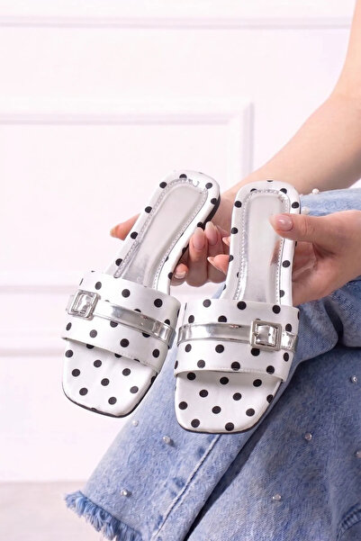 FUGA MODA Prato White Satin Polka Dot Stylish Women's Daily Slippers