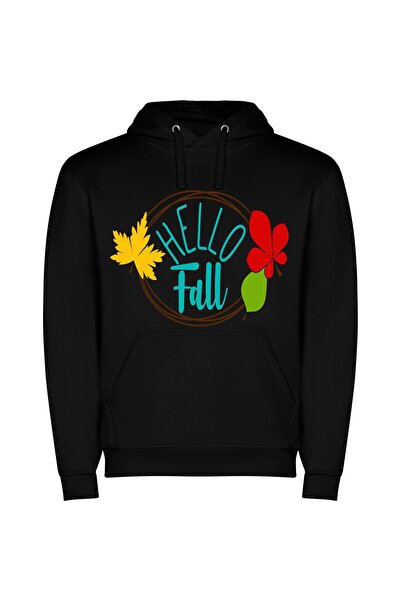 iLovePrints Hello Fall's Leafy Greeting Φούτερ με κουκούλα σε χρώμα Μαύρο