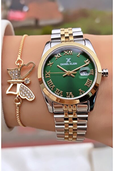 Daniel Klein Yellow Silver Color Roman Numeral Women's Wristwatch - with Brac...