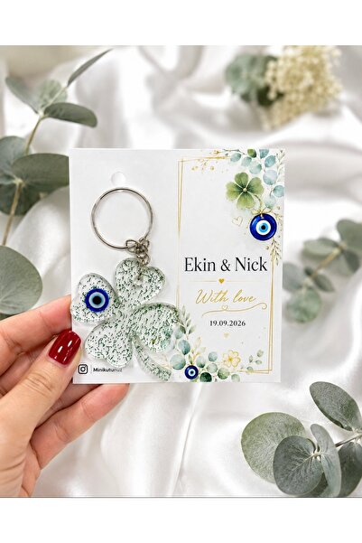 Tasarım 10 Adet Nikah / Nişan / Sünnet Hediyeliği Yonca Epoksi Anahtarlık