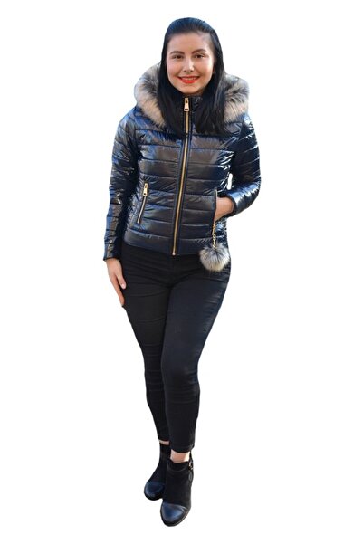 OEM Jacheta Vera casual ,scurta cu aspect lucios ,nuanta de bleumarin