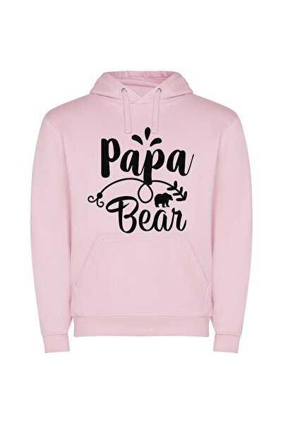 iLovePrints Monochrome Papa Bear Φούτερ με κουκούλα σε χρώμα Ροζ