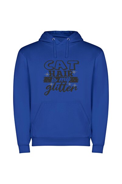iLovePrints Feline Glitter Glamour Φούτερ με κουκούλα σε χρώμα Μπλε
