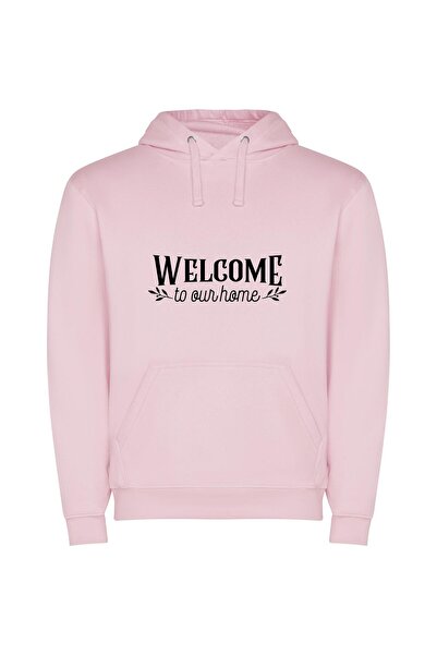 iLovePrints Artistic Home Welcome Φούτερ με κουκούλα σε χρώμα Ροζ