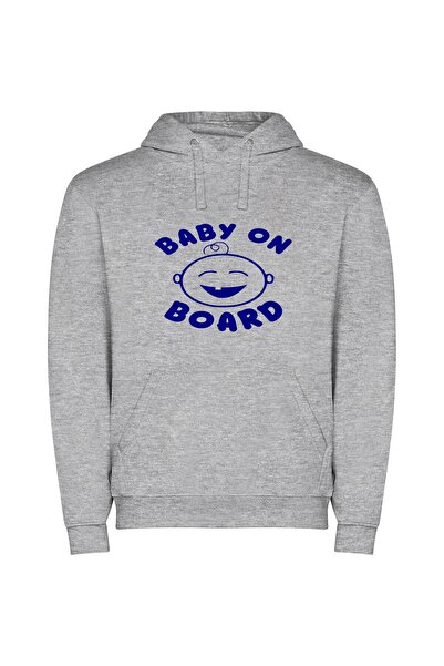 iLovePrints Blue Neon Baby Emblem Φούτερ με κουκούλα σε χρώμα Γκρι