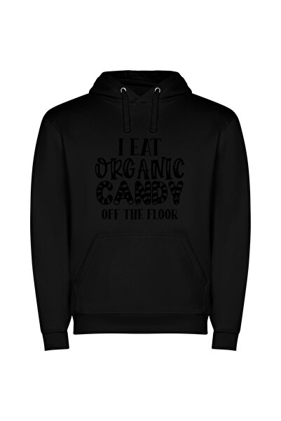 iLovePrints Candy Art: Organic Graphic Φούτερ με κουκούλα σε χρώμα Μαύρο