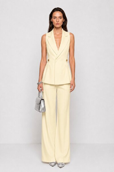 Swass Vivienne Gold Button Detailed Palazzo Suit Yellow
