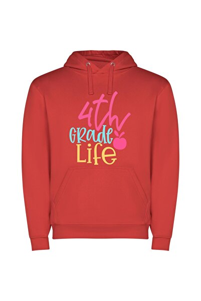 iLovePrints Grade 4 Apple Art Φούτερ με κουκούλα σε χρώμα Κόκκινο