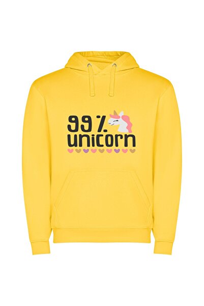 iLovePrints Heartfelt Magical Unicorn Image Φούτερ με κουκούλα σε χρώμα Κίτρινο