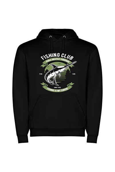 iLovePrints Fishing for Wild Success Φούτερ με κουκούλα σε χρώμα Μαύρο